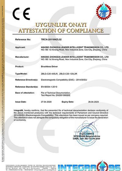 Сертификат CE для бесщеточного привода 